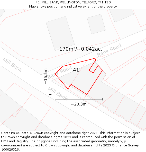 41, MILL BANK, WELLINGTON, TELFORD, TF1 1SD: Plot and title map