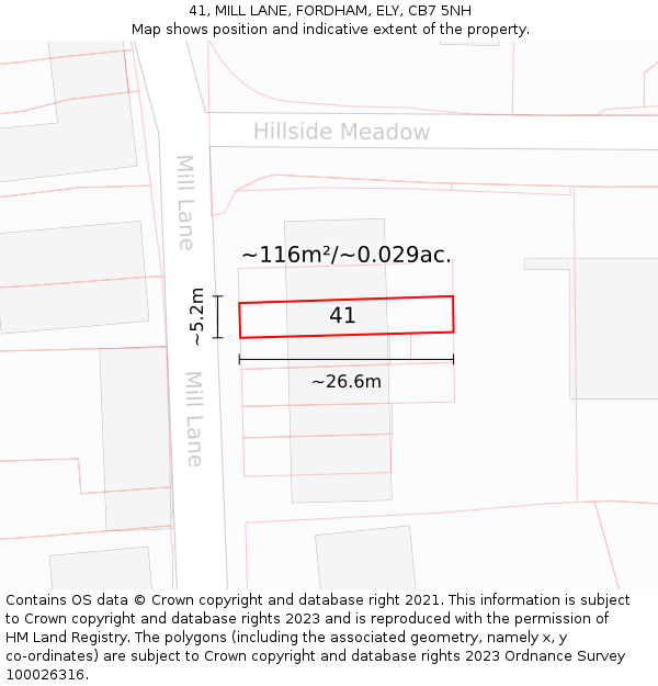 41, MILL LANE, FORDHAM, ELY, CB7 5NH: Plot and title map