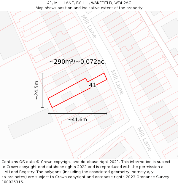 41, MILL LANE, RYHILL, WAKEFIELD, WF4 2AG: Plot and title map
