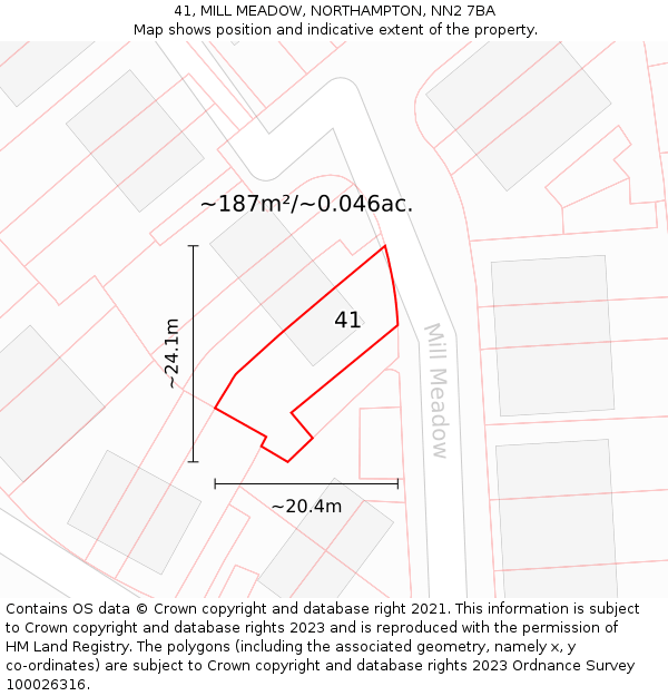 41, MILL MEADOW, NORTHAMPTON, NN2 7BA: Plot and title map