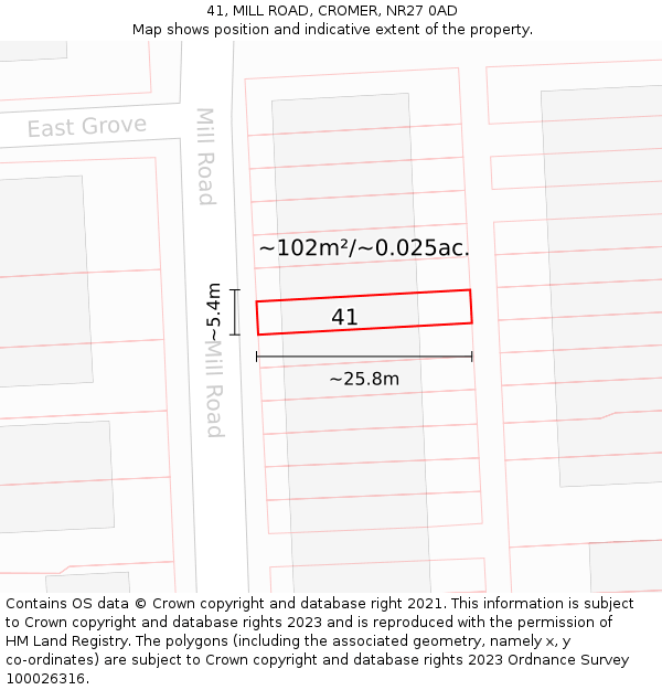 41, MILL ROAD, CROMER, NR27 0AD: Plot and title map