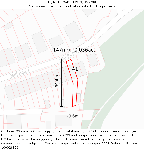 41, MILL ROAD, LEWES, BN7 2RU: Plot and title map
