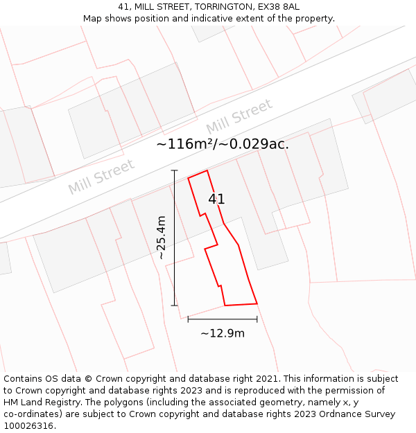 41, MILL STREET, TORRINGTON, EX38 8AL: Plot and title map