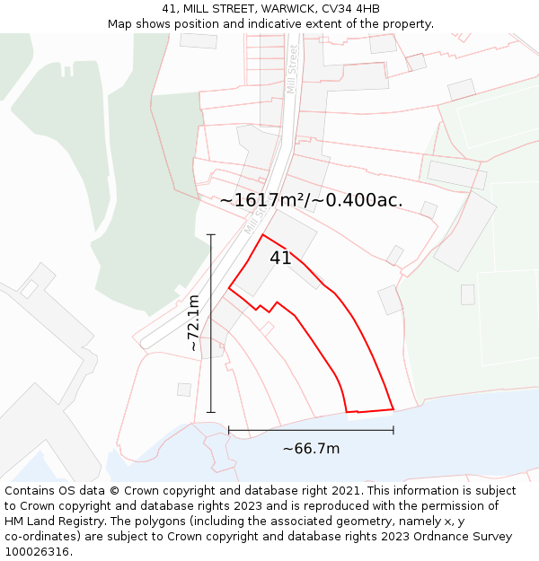 41, MILL STREET, WARWICK, CV34 4HB: Plot and title map