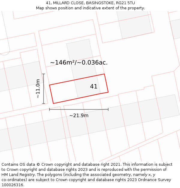 41, MILLARD CLOSE, BASINGSTOKE, RG21 5TU: Plot and title map