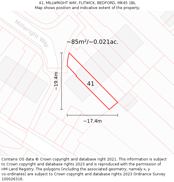 41, MILLWRIGHT WAY, FLITWICK, BEDFORD, MK45 1BL: Plot and title map