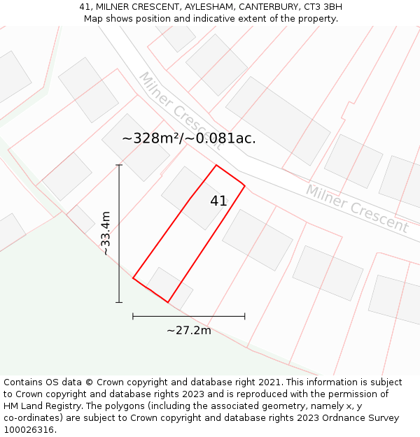 41, MILNER CRESCENT, AYLESHAM, CANTERBURY, CT3 3BH: Plot and title map