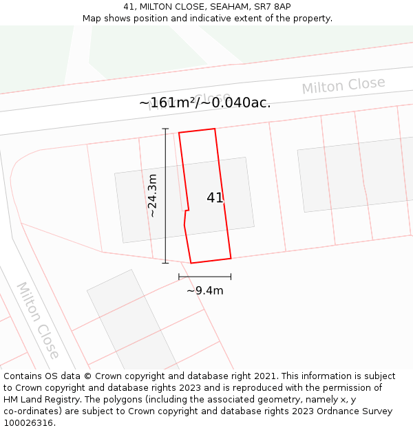 41, MILTON CLOSE, SEAHAM, SR7 8AP: Plot and title map