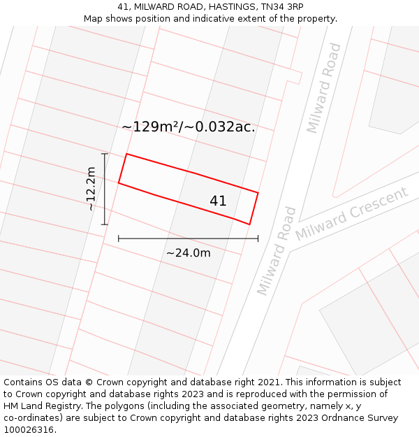 41, MILWARD ROAD, HASTINGS, TN34 3RP: Plot and title map