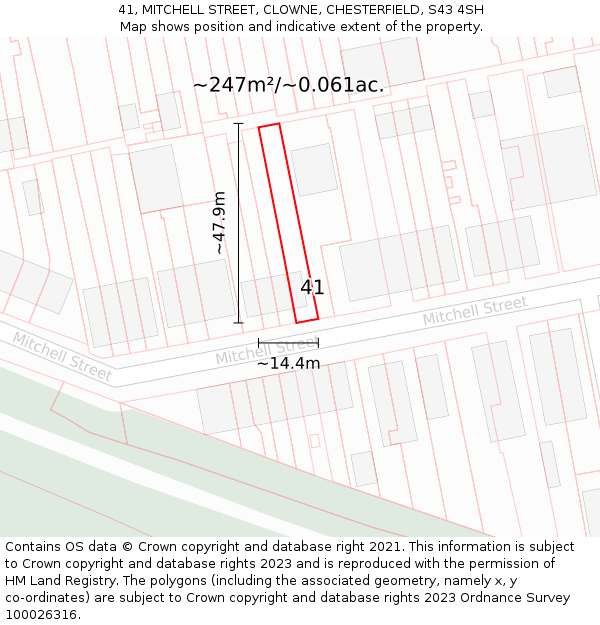 41, MITCHELL STREET, CLOWNE, CHESTERFIELD, S43 4SH: Plot and title map