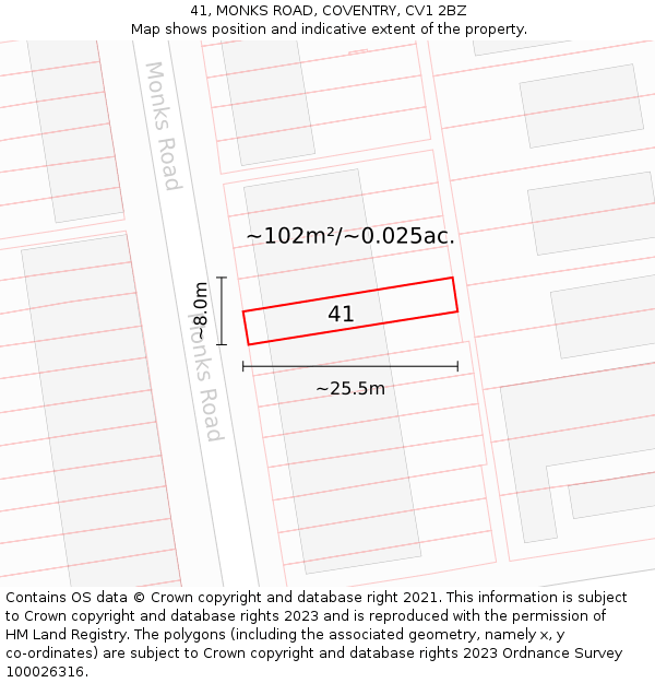 41, MONKS ROAD, COVENTRY, CV1 2BZ: Plot and title map