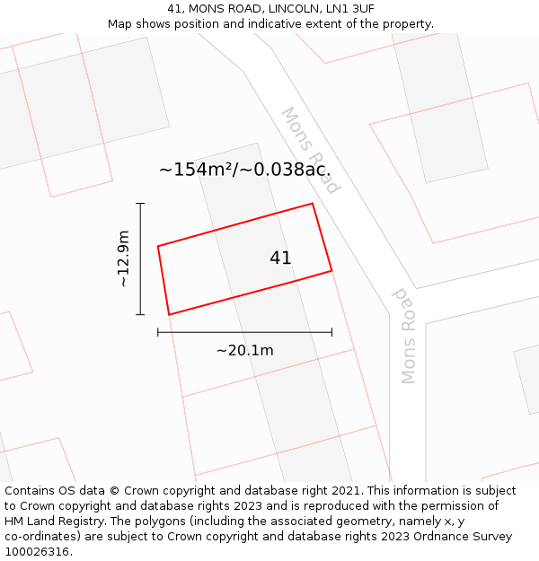 41, MONS ROAD, LINCOLN, LN1 3UF: Plot and title map