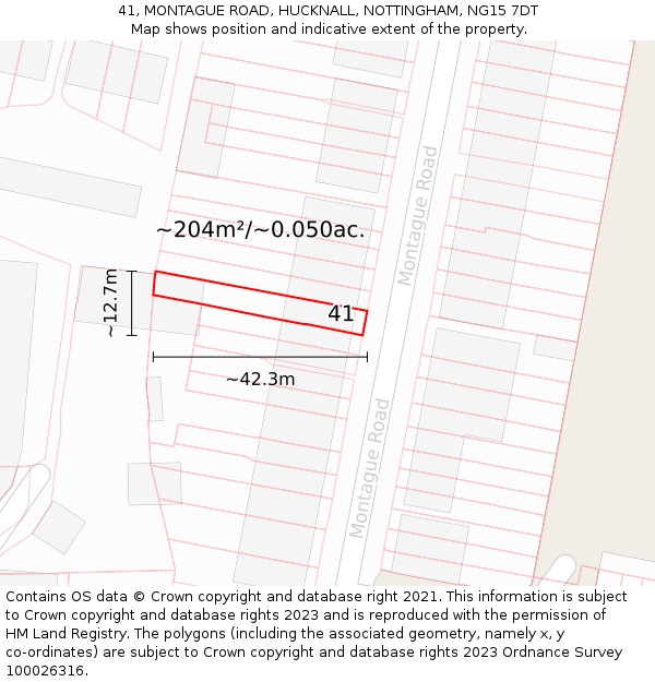 41, MONTAGUE ROAD, HUCKNALL, NOTTINGHAM, NG15 7DT: Plot and title map
