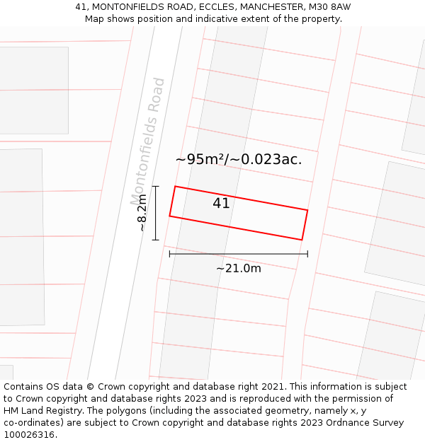 41, MONTONFIELDS ROAD, ECCLES, MANCHESTER, M30 8AW: Plot and title map