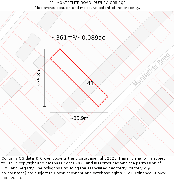 41, MONTPELIER ROAD, PURLEY, CR8 2QF: Plot and title map
