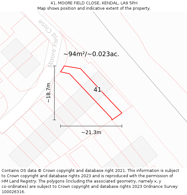 41, MOORE FIELD CLOSE, KENDAL, LA9 5PH: Plot and title map