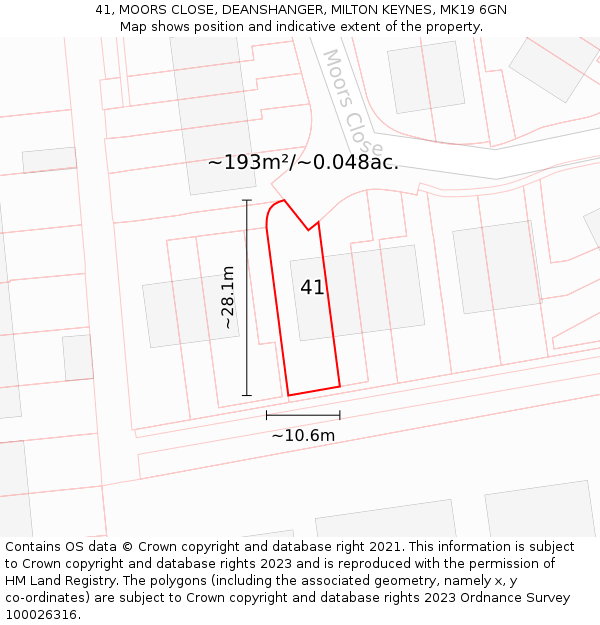 41, MOORS CLOSE, DEANSHANGER, MILTON KEYNES, MK19 6GN: Plot and title map