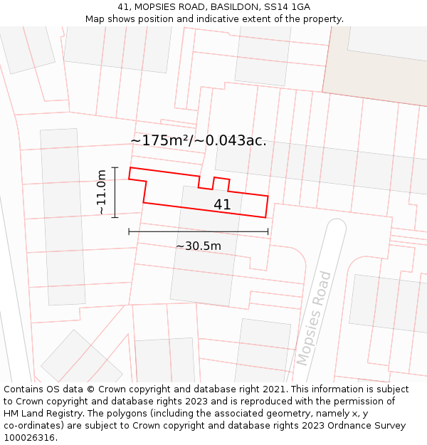 41, MOPSIES ROAD, BASILDON, SS14 1GA: Plot and title map