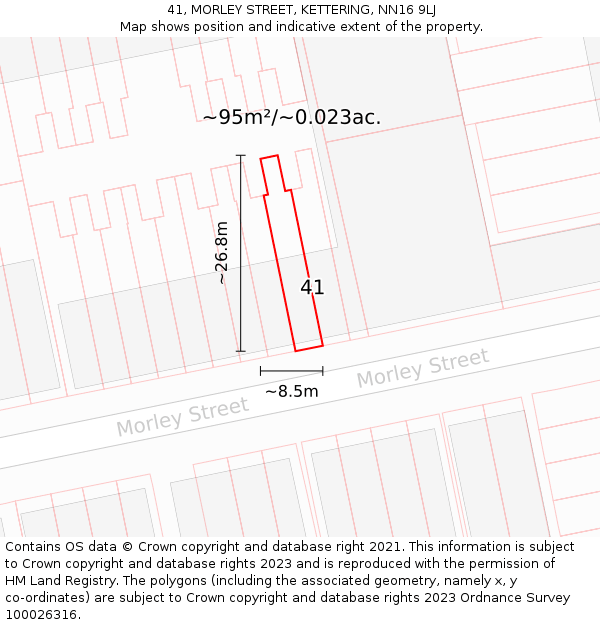 41, MORLEY STREET, KETTERING, NN16 9LJ: Plot and title map