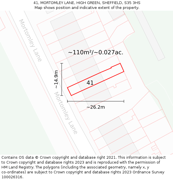 41, MORTOMLEY LANE, HIGH GREEN, SHEFFIELD, S35 3HS: Plot and title map