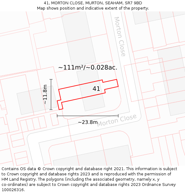 41, MORTON CLOSE, MURTON, SEAHAM, SR7 9BD: Plot and title map
