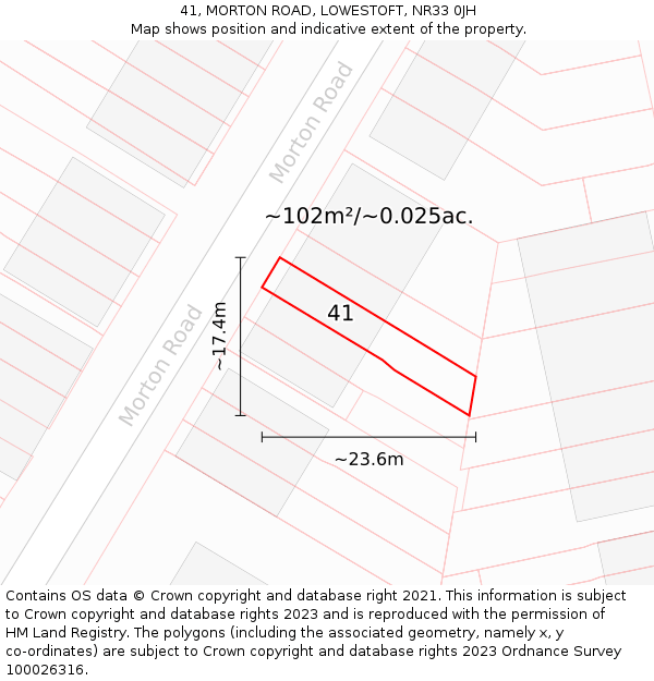 41, MORTON ROAD, LOWESTOFT, NR33 0JH: Plot and title map