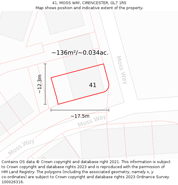 41, MOSS WAY, CIRENCESTER, GL7 1RS: Plot and title map