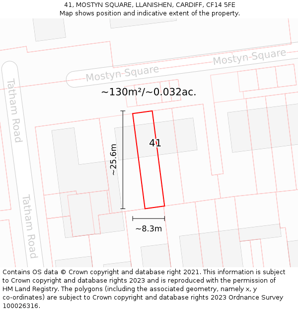 41, MOSTYN SQUARE, LLANISHEN, CARDIFF, CF14 5FE: Plot and title map