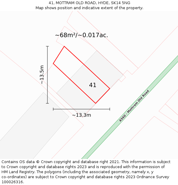 41, MOTTRAM OLD ROAD, HYDE, SK14 5NG: Plot and title map