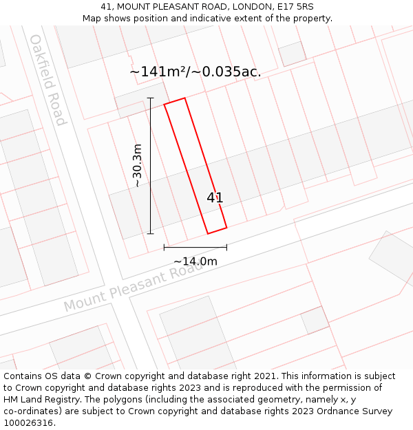 41, MOUNT PLEASANT ROAD, LONDON, E17 5RS: Plot and title map
