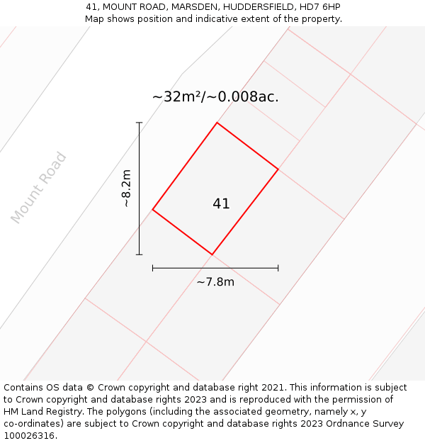 41, MOUNT ROAD, MARSDEN, HUDDERSFIELD, HD7 6HP: Plot and title map