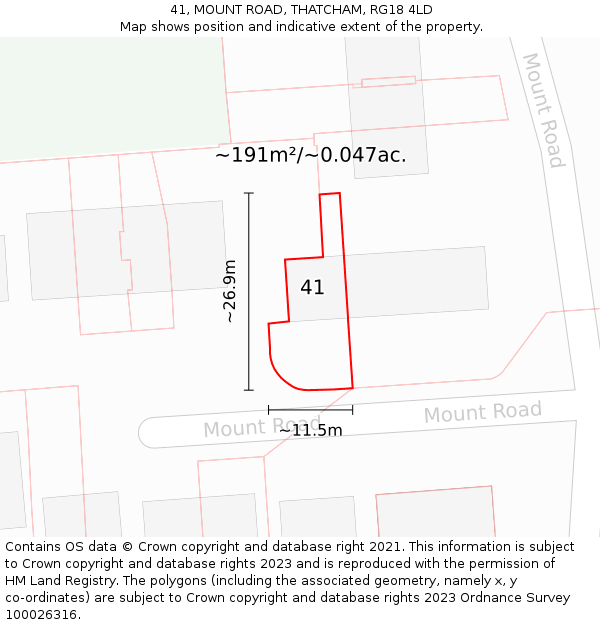 41, MOUNT ROAD, THATCHAM, RG18 4LD: Plot and title map