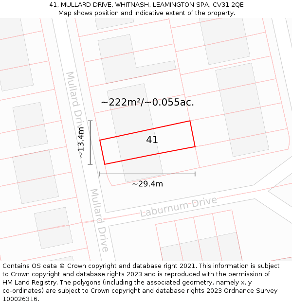 41, MULLARD DRIVE, WHITNASH, LEAMINGTON SPA, CV31 2QE: Plot and title map