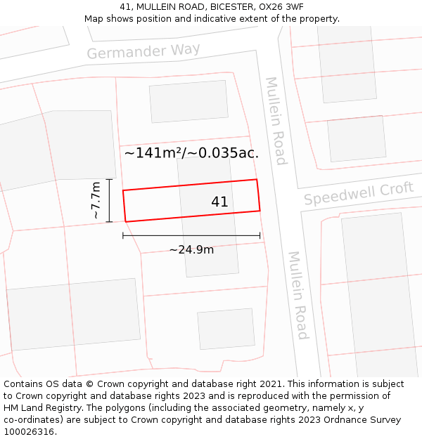 41, MULLEIN ROAD, BICESTER, OX26 3WF: Plot and title map