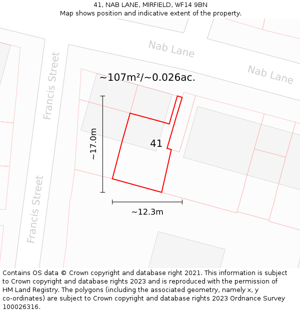 41, NAB LANE, MIRFIELD, WF14 9BN: Plot and title map