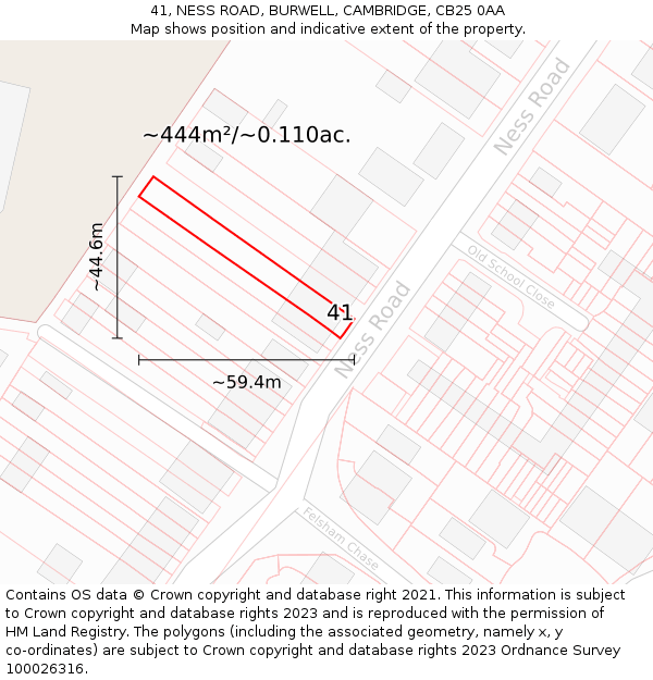 41, NESS ROAD, BURWELL, CAMBRIDGE, CB25 0AA: Plot and title map
