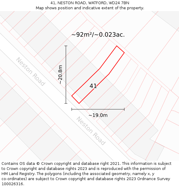 41, NESTON ROAD, WATFORD, WD24 7BN: Plot and title map