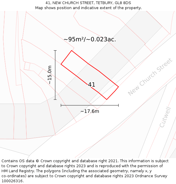 41, NEW CHURCH STREET, TETBURY, GL8 8DS: Plot and title map