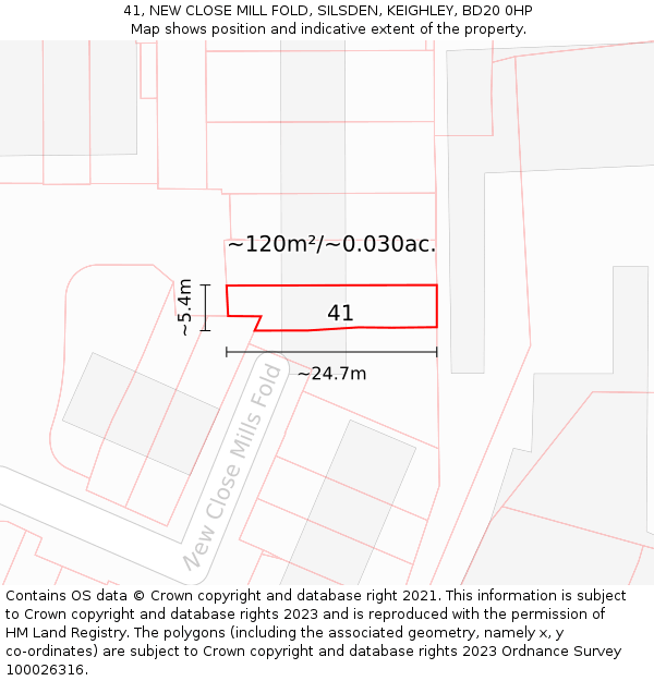 41, NEW CLOSE MILL FOLD, SILSDEN, KEIGHLEY, BD20 0HP: Plot and title map