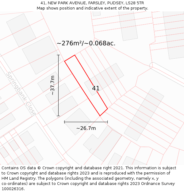 41, NEW PARK AVENUE, FARSLEY, PUDSEY, LS28 5TR: Plot and title map