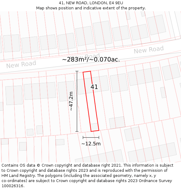 41, NEW ROAD, LONDON, E4 9EU: Plot and title map