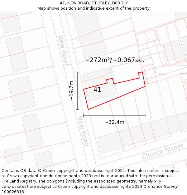 41, NEW ROAD, STUDLEY, B80 7LY: Plot and title map