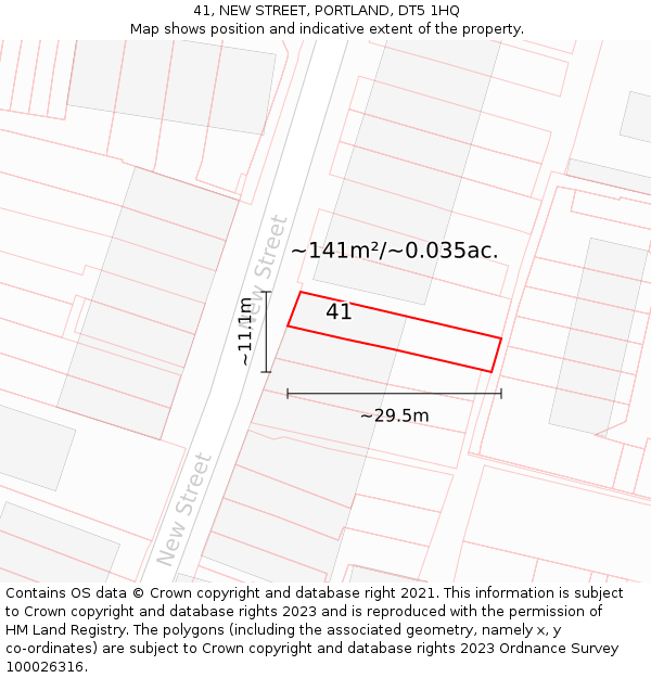 41, NEW STREET, PORTLAND, DT5 1HQ: Plot and title map