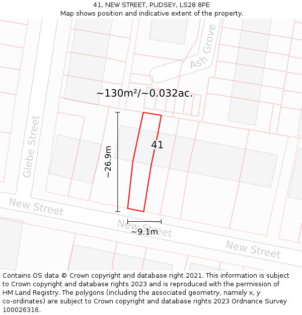 41, NEW STREET, PUDSEY, LS28 8PE: Plot and title map