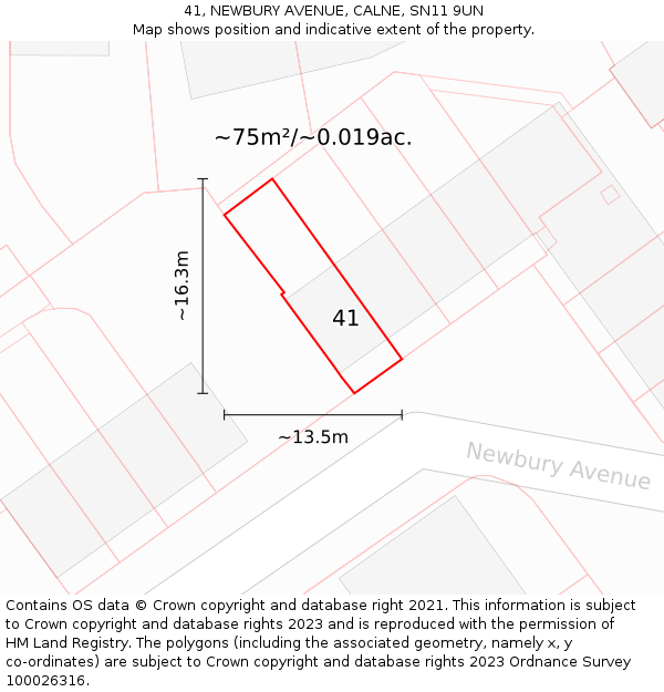 41, NEWBURY AVENUE, CALNE, SN11 9UN: Plot and title map