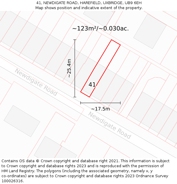 41, NEWDIGATE ROAD, HAREFIELD, UXBRIDGE, UB9 6EH: Plot and title map