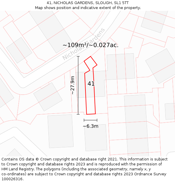 41, NICHOLAS GARDENS, SLOUGH, SL1 5TT: Plot and title map