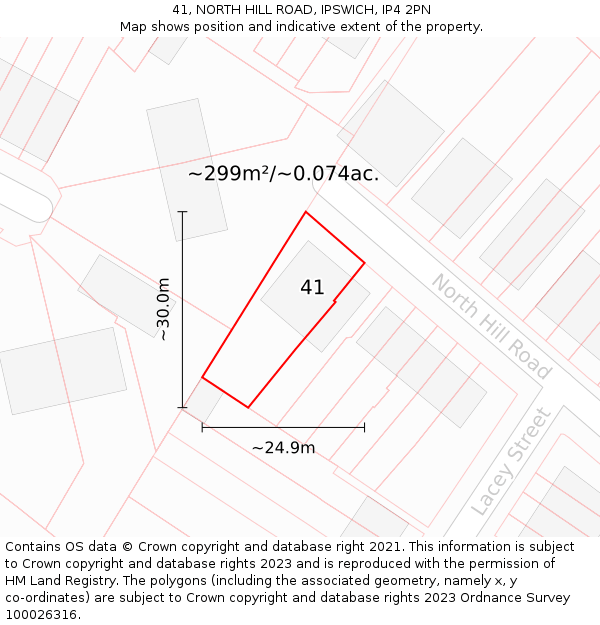 41, NORTH HILL ROAD, IPSWICH, IP4 2PN: Plot and title map