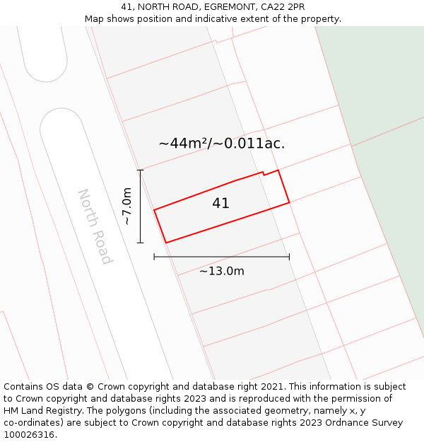 41, NORTH ROAD, EGREMONT, CA22 2PR: Plot and title map