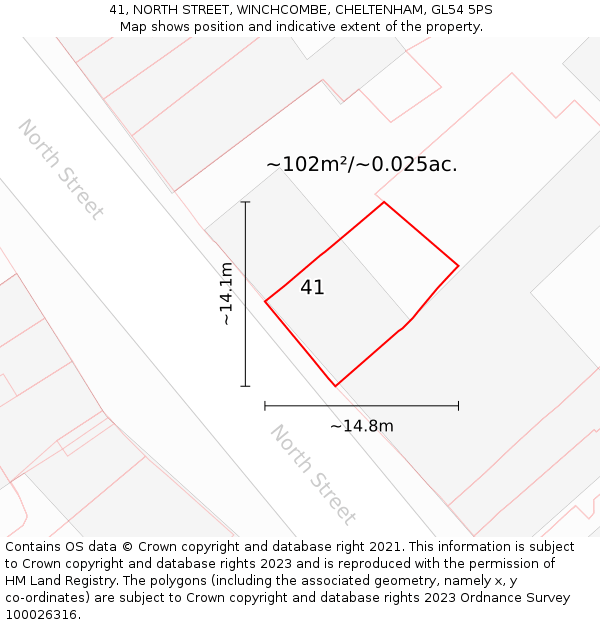 41, NORTH STREET, WINCHCOMBE, CHELTENHAM, GL54 5PS: Plot and title map